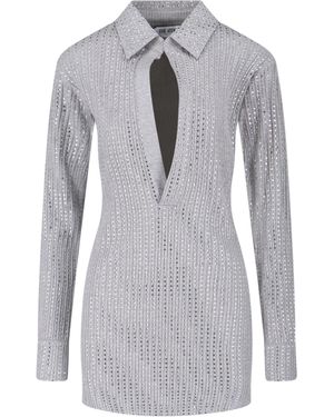 The Attico Rhinestone Mini Dress - Grey