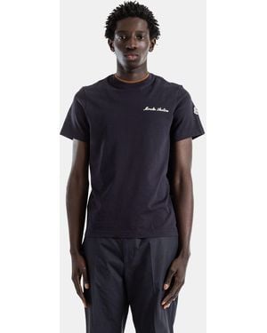 Moncler Archive Cotton Jersey Script Embroidery T-Shirt Camel Collar T-Shirts And Polos - Blue