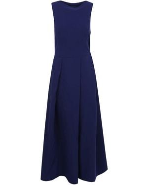 Emporio Armani Sleeveless Dress With Pleated Skirt And Hidden Zipper - Blue