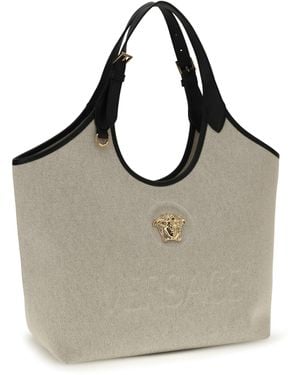 Versace Tote Fabric Calf Leather - Grey