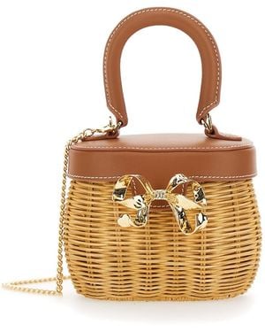 Self-Portrait Rattan Bow Basket Bag - Metallic