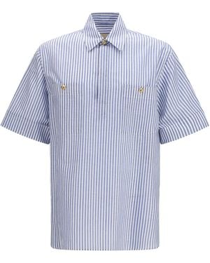 Valentino Short-Sleeve Shirt With Logo Buttons Cotton; Linen - Blue