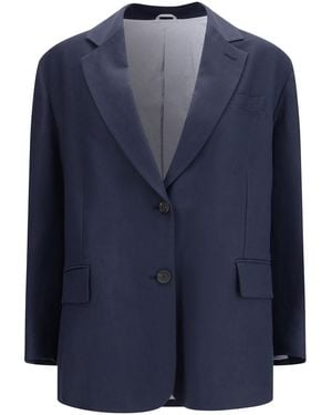Brunello Cucinelli Fluid Viscose And Linen Twill Jacket - Blue