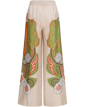 La DoubleJ Printed Silk Palazzo Trousers - White