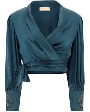 Zimmermann Silk Wrap-Around Blouse With Knotted Ribbon - Blue