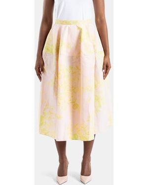 Erdem Chartreuse Floral Pleated Midi Skirt - Natural