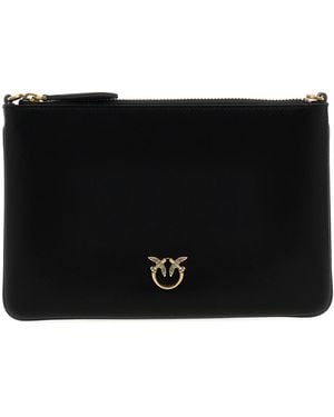 Pinko Flat Classic Crossbody Bag Calfskin Leather - Black