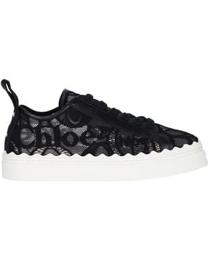 Chloé Lauren Lace & Leather Trainer - Black