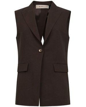 Blanca Vita Moka Viscose And Linen Grifea Vest - Black