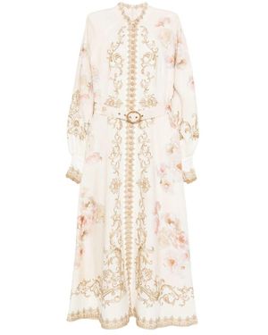 Zimmermann Baroque-Inspired Midi Dress With Voluminous Sleeves - Natural