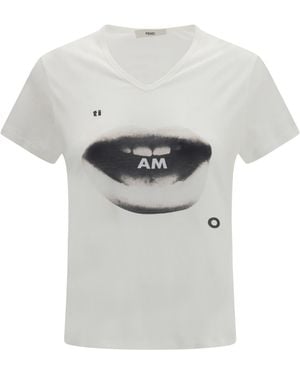 Fendi Ti Amo Print Jersey T-Shirt Cotton T-Shirts - White