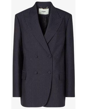 Fendi Fendi Double-Breasted Pinstriped Wool Blazer - Blue