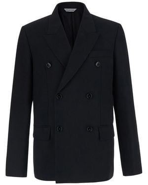 Balenciaga Double-Breasted Wool Jacket, Blazers - Blue