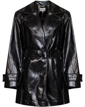 Chloé Shiny Coated Viscose Belted Trench Coat - Black