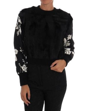 Dolce & Gabbana Fur Floral Brocade Zipper Jumper Goat Clothing - Black