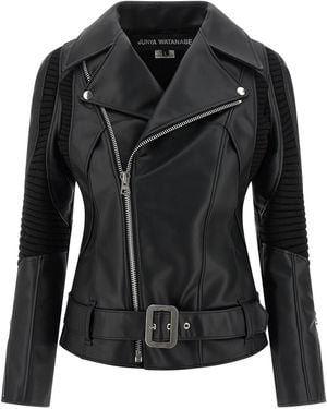 Junya Watanabe Knitted Insert Jacket Synthetic Leather Down Jacket, Parka, Casual - Black