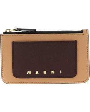 Marni Saffiano Leather Cardholder - Brown