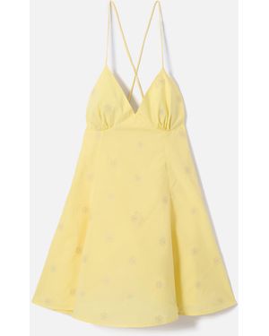 MC2 Saint Barth Short Marge Dress Cotton With Floral Embroidery - Yellow
