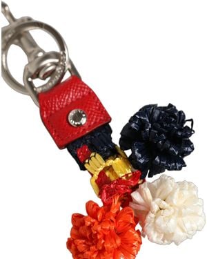 Dolce & Gabbana Raffia Leather Clasp Finder Chain Keyring - Red