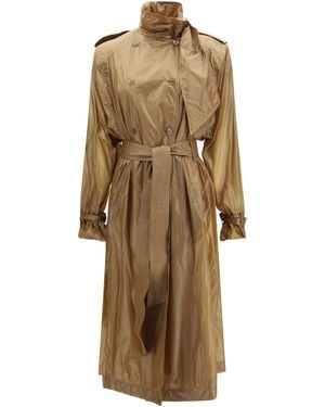 Saint Laurent Translucent Technical Fabric Trench With Lavallière Collar Polyamide Coats - Natural