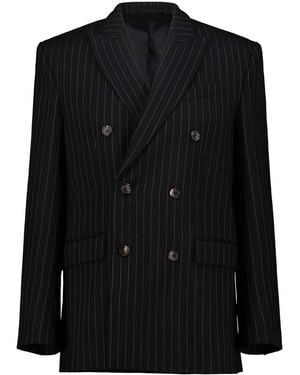 Wardrobe NYC Double-Breasted Pinstripe Blazer - Black