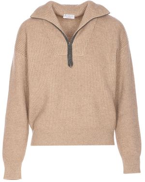 Brunello Cucinelli Jumper With Monile Detail - Natural