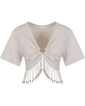 Rabanne Fringe Cropped T-Shirt - White