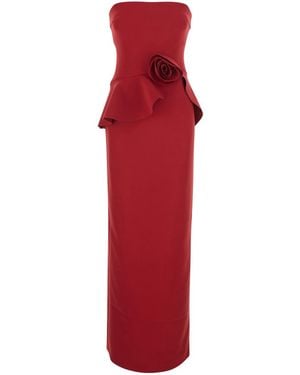 ROTATE BIRGER CHRISTENSEN Long Flower Strapless Dress Recycled Polyester - Red