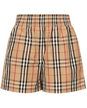 Burberry Check Cotton Shorts - Natural