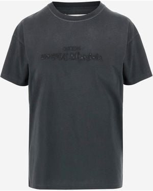 Maison Margiela Logo Printed Cotton Crewneck Tee - Black