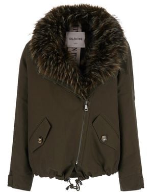 VALENTINI 1972 Jacket With Fur Collar, Cotton Coat - Green