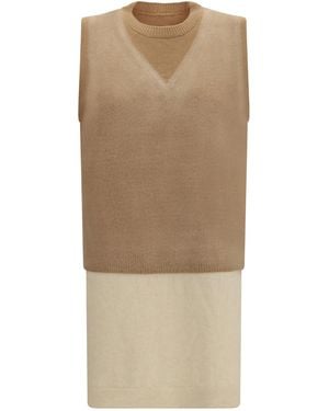 Maison Margiela Double-Layer Wool Knit Vest Merino Ovis Aries Knitwear - Natural