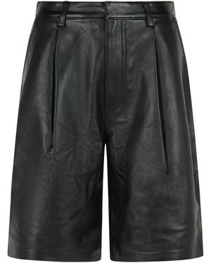 Michael Kors Pleated Leather Bermuda Shorts - Grey