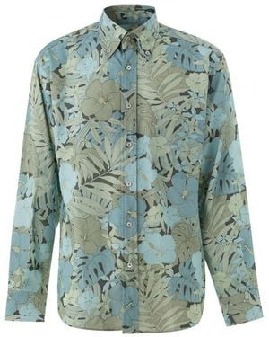 Tom Ford Blue Lyocell Pattern Shirt - Green