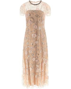 Self-Portrait Sequin Floral Embellished Tulle Dress - Natural