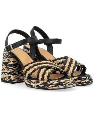Castañer Valeria Rafia Woven Sandals Shoes - Black