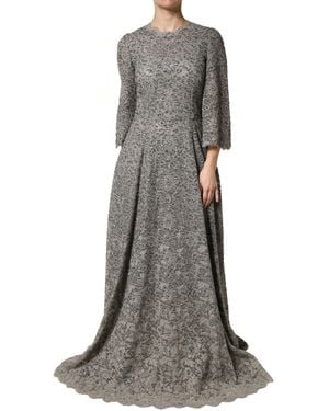 Dolce & Gabbana Lace Long Sleeves Cotton Maxi Dress - Gray