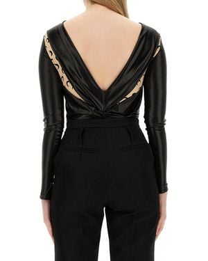 Marine Serre Draped Bodysuit Viscose Tops - Black