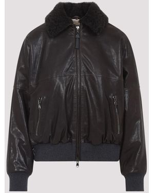 ジャケット BRUNELLO CUCINELLI Leather bomber jacket and shearling colla Brunello Cucinelli Shearling Biker Jacket in Brown for Men