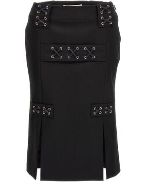 Alessandra Rich Lace-Up Wool Blend Skirt - Black