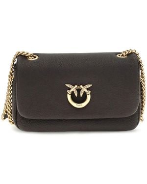 Pinko Click Soft Horizontal Chain Mn. Calf Leather Bos Taurus Shoulder Bags - Black