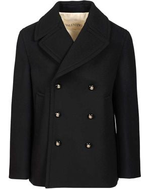 Valentino Double-Breasted Virgin Wool Jacket - Black