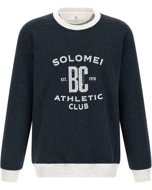 Brunello Cucinelli Logo-Print Cotton-Linen Sweatshirt - Blue