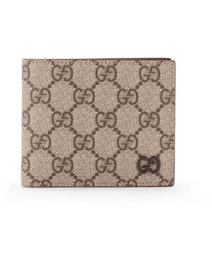 Gucci Gg Supreme Fabric And Leather Wallet With Logo - White