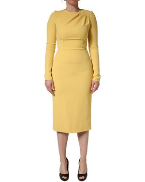 Dolce & Gabbana Yellow Silk Long Sleeves Sheath Midi Dress