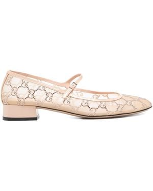 Gucci Crystal Embellished Ballets - Natural