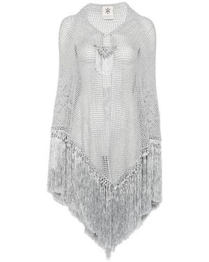 Chiara Is Scialle Rosa Fringed-Trim Crochet-Knit Poncho - Gray