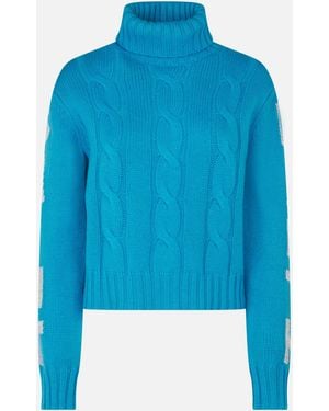 MC2 Saint Barth Logo Jacquard Adler Turtleneck Jumper - Blue