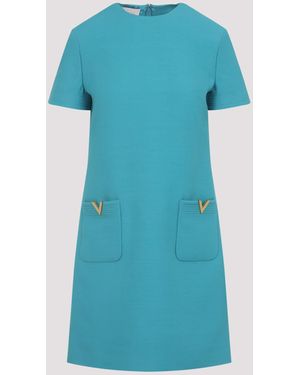 Valentino Virgin Wool Mini Dress - Blue