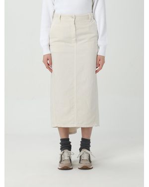 Brunello Cucinelli Gesso Cotton Linen Midi Skirt - White